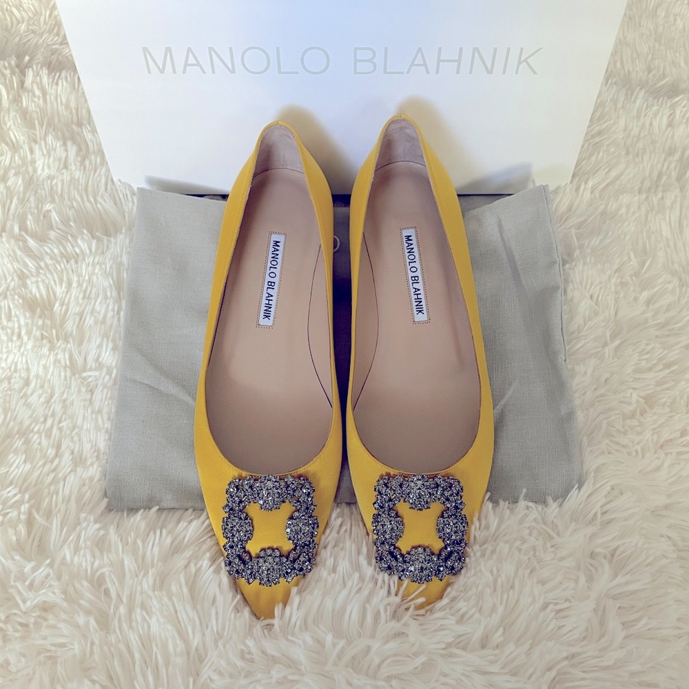 Manolo Blahnik Hangisi Flat, Yellow, 7.5US/37.5